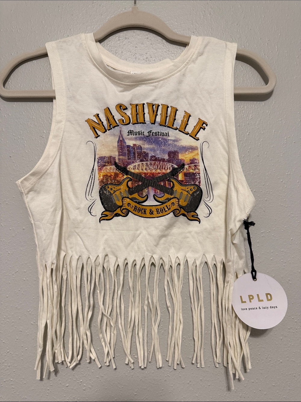 Nashville Fringe Graphic Tank Top - Cream